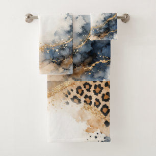 Imprimé animalier boho beige, agate dorée art bleu