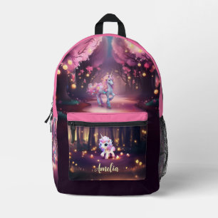 Imprimé Cute Unicorne dans un sac à dos de forêt magique r