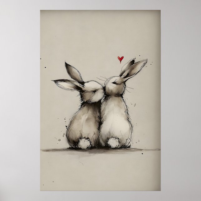 Imprimé d'amour de lapin, impression d'art de lapi (Devant)