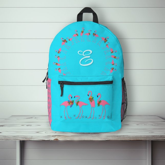 Imprimé Flamants roses Aqua Monogram Girls Sac à dos (Créateur téléchargé)