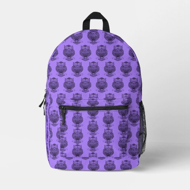Imprimé Hibou (violet néon) - Sac à dos (Recto)