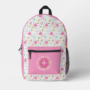 Imprimé Joli Monogramme Rose Floral Girls sac à dos