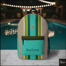 Monogramme Floral Sac à Dos Rayé Turquoise Nom