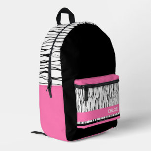 Imprimé Nom personnalisé Sac à dos rose et noir moderne
