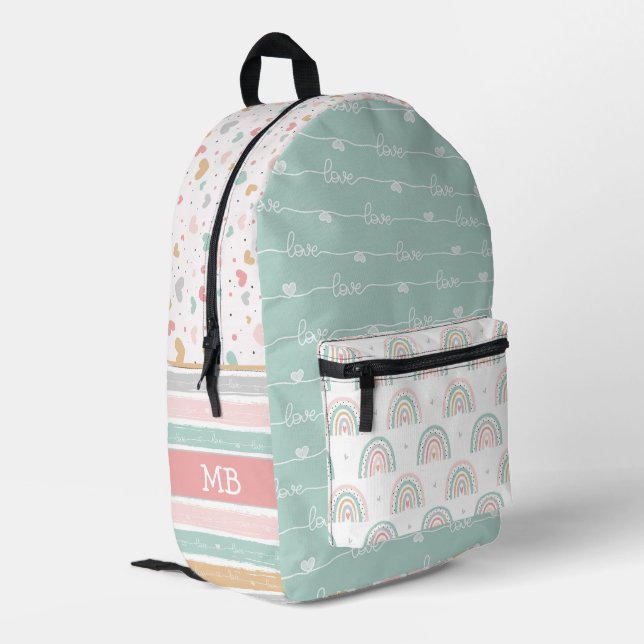 Imprimé Patchwork Hearts Rainbow Girls Sac à dos (Coin arrière gauche)