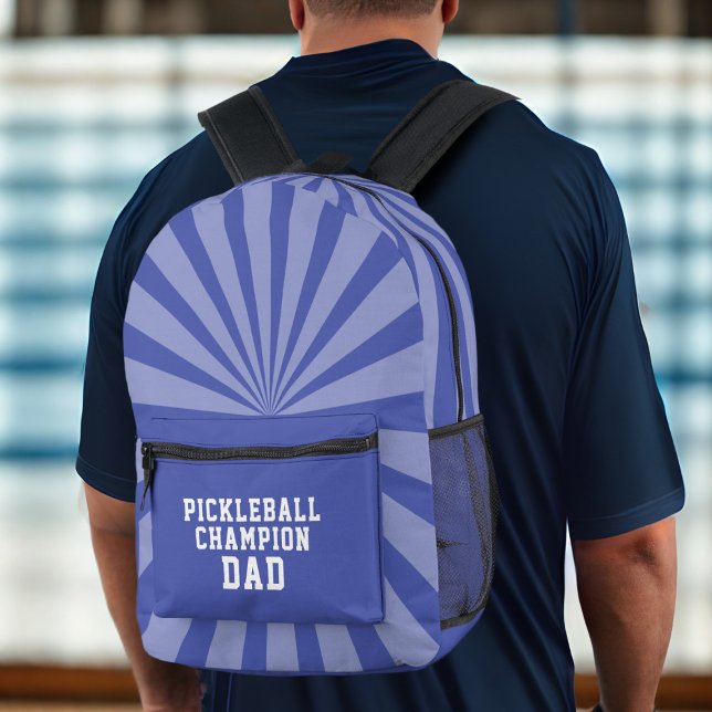 Imprimé Pickleball Champion Papa sac à dos bleu (Pickleball Champion? Here's your backpack! Add your initials)