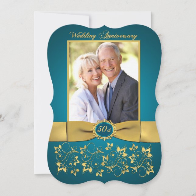 IMPRIMÉ RIBBON 50e anniversaire Invitation - Turqu (Devant)