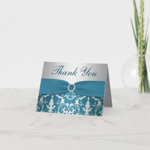 IMPRIMÉ RIBBON Argent, Turquoise Carte de remercie