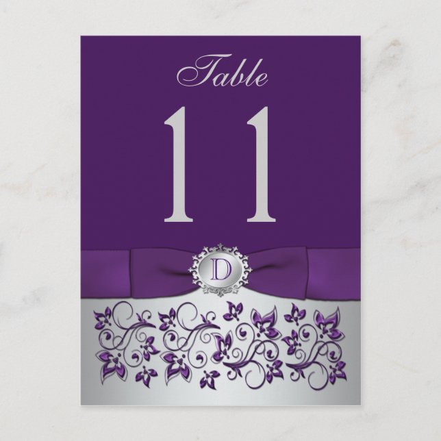 IMPRIMÉ RIBBON Purple Silver Numéro de table Carte (Devant)