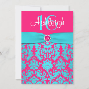IMPRIMÉ RIBBON rose, Invitation Aqua 16e anniversa