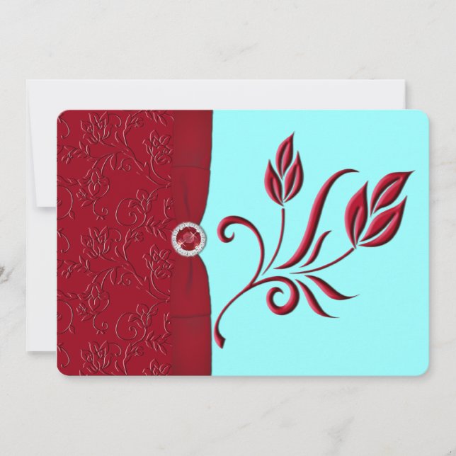 IMPRIMÉ RIBBON Ruby Red & Aqua Wedding Invitation  (Devant)