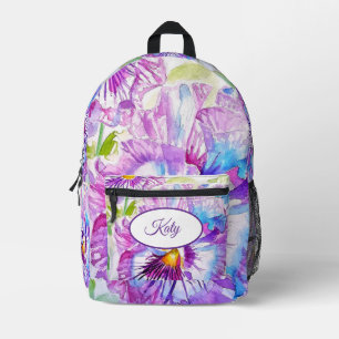 Imprimé Sac à dos à aquarelle à fleurs violettes