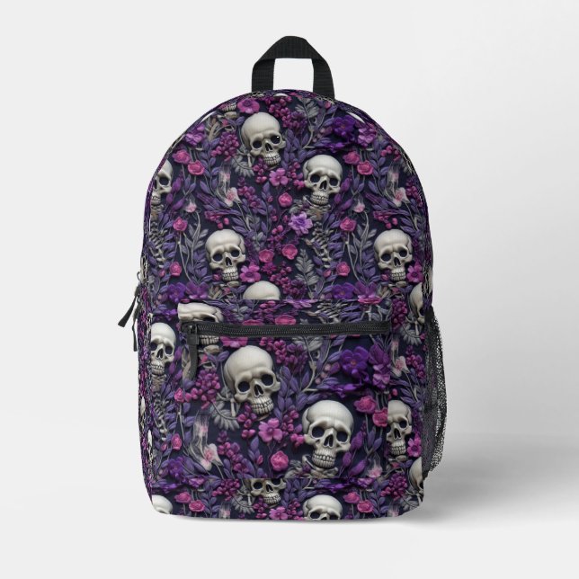 Imprimé Sac à dos à crânes et fleurs violettes (Recto)
