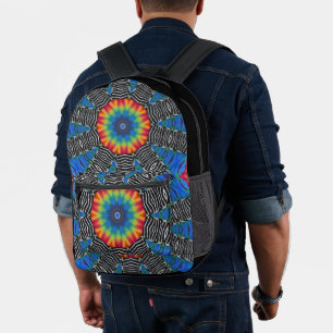 Imprimé Sac à dos bleu rouge noir blanc tie dye coloré