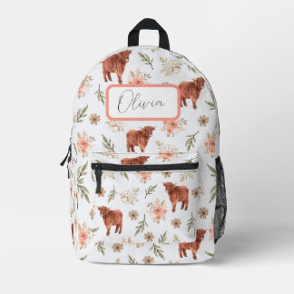 Imprimé Sac à dos de fille de vache de Highland Floral