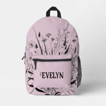Sac à dos Fleur sauvage personnalisé rose pâle