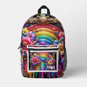 Imprimé Sac à dos Fleurs Arc-en-Ciel Féminin avec Gouttes