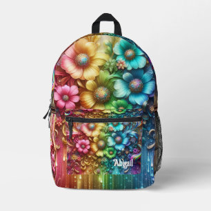 Imprimé Sac à dos Fleurs Arc-en-ciel Féminin avec Gouttes