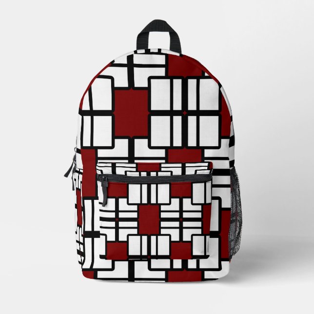Imprimé Sac à dos géométrique moderne rouge profond, noir  (Recto)