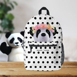 Imprimé Sac à dos mignon Panda Bear noir et blanc Polka