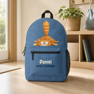 Imprimé Sac À Dos Personnalisé Drôle Chat Orange Bleu Enfa