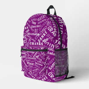 Imprimé Sac à dos violet avec texte MERCI multilingue