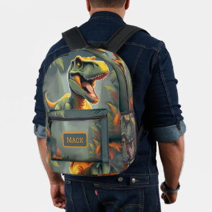 Imprimé T-Rex Dinosaur sac à dos gris et orange