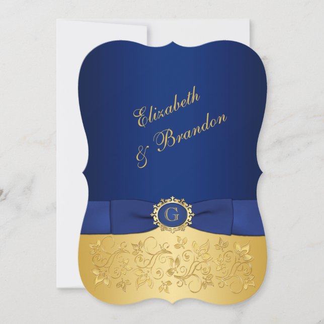 IMPRIMÉE RIBBON Bleu, Mariage Floral Or Invitation (Devant)