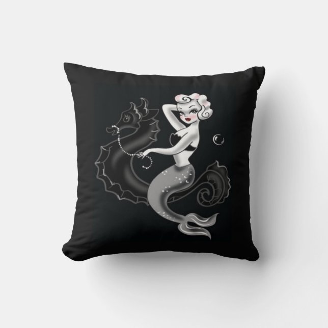 Imprimerie d'art vintage sirènes coussin hippocamp (Recto)
