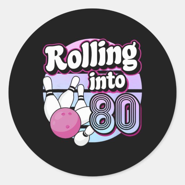 In 80 Bowling 80. Geburtstag Runder Aufkleber (Vorderseite)