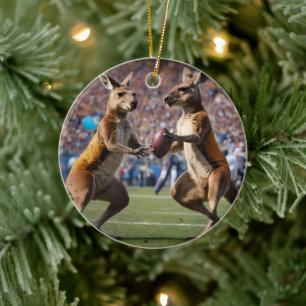 "In Aktion: Kangaroos spielt Aussie-Regeln Keramik Ornament