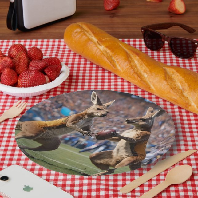 "In Aktion: Kangaroos spielt Aussie-Regeln Pappteller (Picknick)