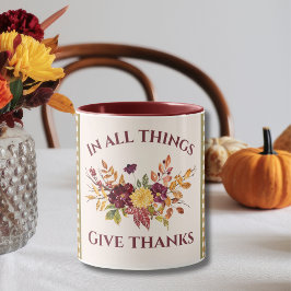 In All Things Give Thanks Burgundy Gold Damask Tasse