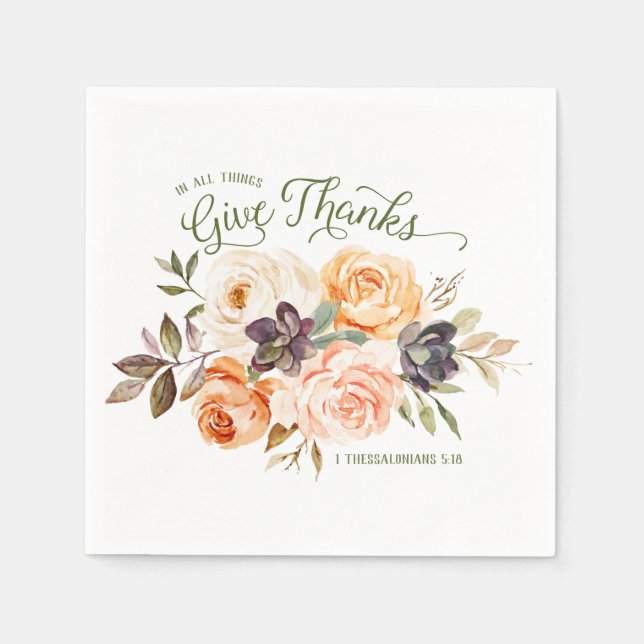 In allem Dank floralen Rose Napkin Serviette (Vorderseite)