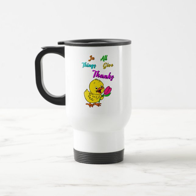 In allen Dingen Dank Chick Tulip Erntedank Reisebecher (Links)