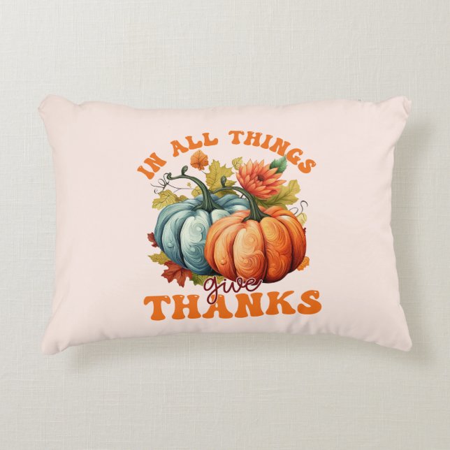 In allen Dingen danke - farbenfrohe Pumpkin Dekokissen (Vorderseite)