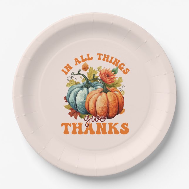 In allen Dingen gibt Dank Pumpkin Pappteller (Vorderseite)