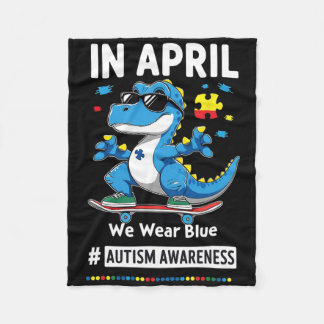 In April We Wear Blue Funny Skateboarding Dinosaur Fleecedecke