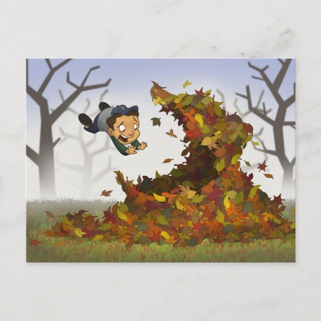 "In Blätter springen" Postkarte (Vorderseite)