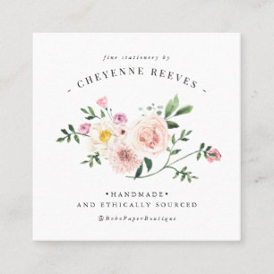 In Bloom Blush Vintage Blumenlogo Quadratische Visitenkarte