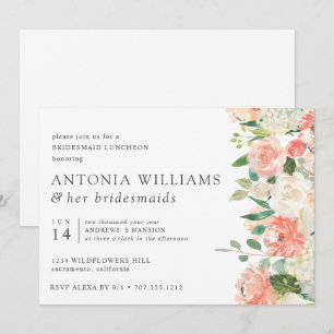 In Bloom Floral Peach Pink Bridesmaid Luncheon I Einladung