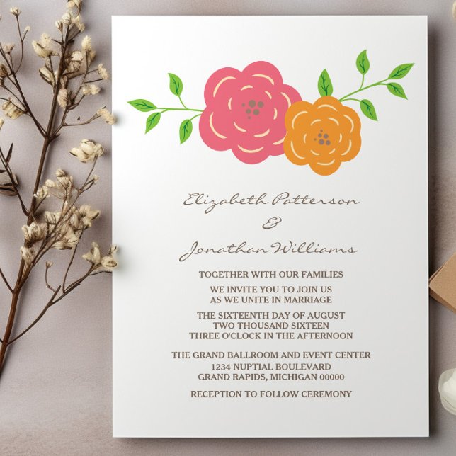 In Bloom Red Orange Bloral Hochzeit einladen Einladung (In Bloom Red Orange Floral Wedding Invite)