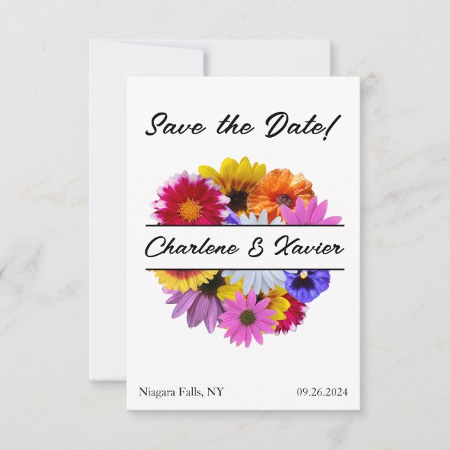 In Bloom Wedding - Round Split Floral Save The Date (Vorderseite)