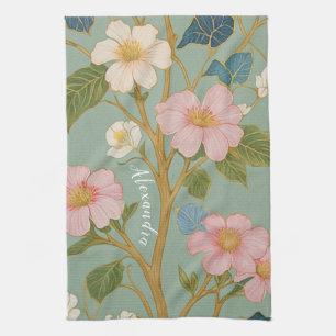 In Blossom: Pastelzweig mit rosa Blume Geschirrtuch