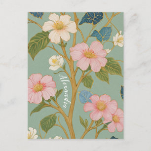 In Blossom: Pastelzweig mit rosa Blume Postkarte