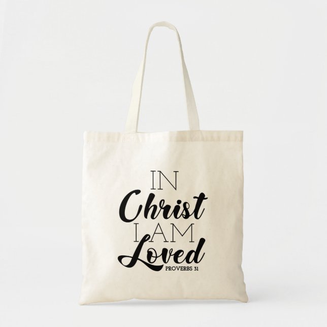 In Christus bin ich geliebte Schrift Versprechen C Tragetasche (Vorne)
