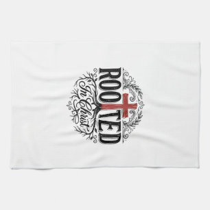 In Christus verwurzelt Vintage-Christen-Kreuz-Desi Geschirrtuch