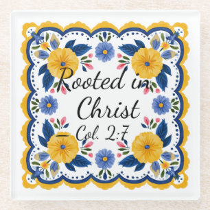 In Christus verwurzelter Blumen-Spruch-Unterleger Glasuntersetzer