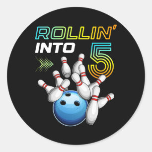 In den 5er Retro-Bowling-Geburtstagsparty 5. Gebur Runder Aufkleber