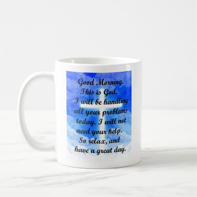 In den Händen des Gottes Kaffeetasse (Links)
